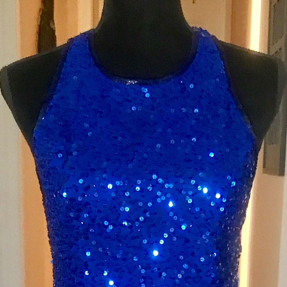 Vintage Laurence Kazar Blue Sequined Formal Dress